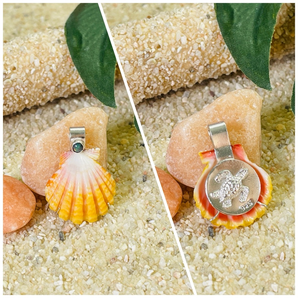 Rare Hawaiian Sunrise Shell Ethiopian Black Opal Sea Turtle Sterling Sil…